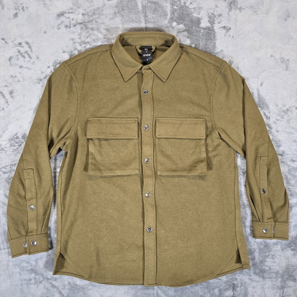 Andar Olive Green Heavy Button-Up Shirt Jacket Shacket Size Medium